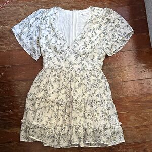 Lulu's Cream and Blue Floral Mini Dress